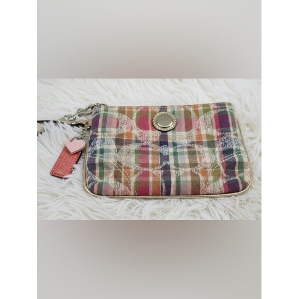 Coach Pop Madras Pink Multicolor Y2K Plaid Wristlet - EUC